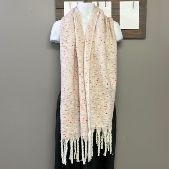 LC Lauren Conrad Women’s Cream and Red Wool Scarf with Tassels - Picture 1 of 7